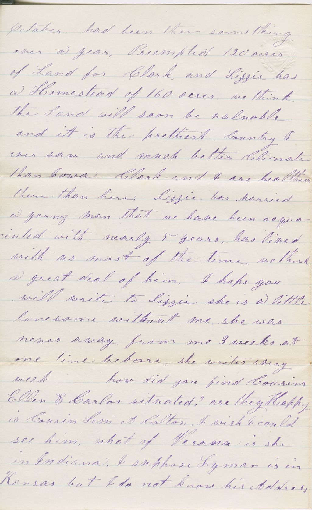 Miniature of Mary Harvey to Ruth and Andrew Fletcher\, 1873 December 23