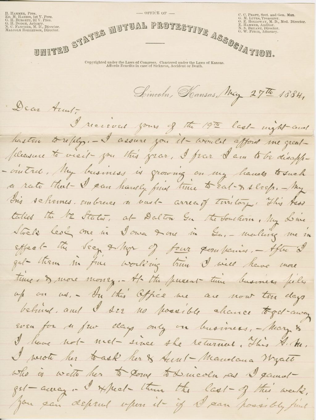 Miniature of Cyrus Cornelius Pratt to Ruth Fletcher\, 1884 May 27