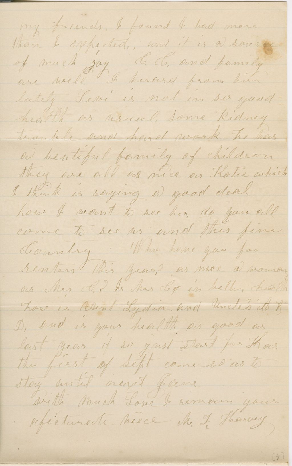 Miniature of Mary Harvey to Ruth and Andrew Fletcher\, 1884 August 5
