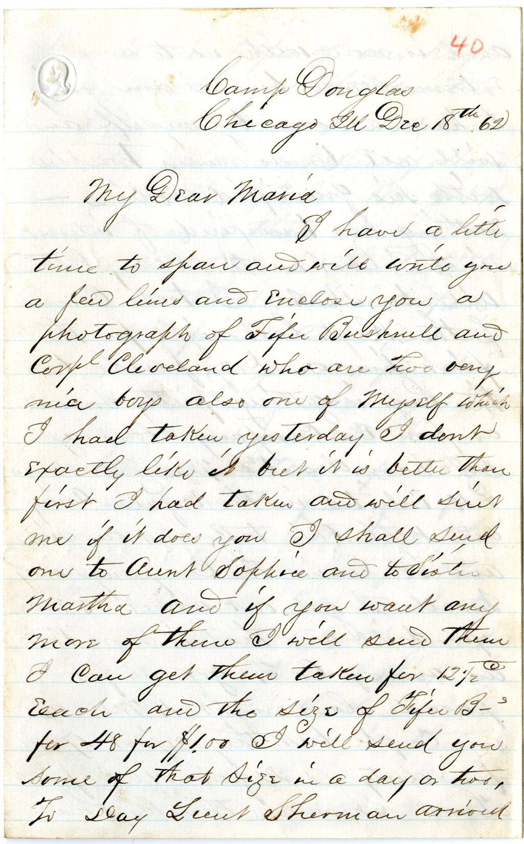 Miniature of Valentine G. Barney to Maria Barney