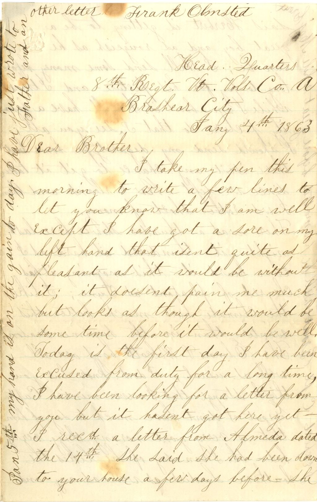 Miniature of Justus F. Gale to Brother