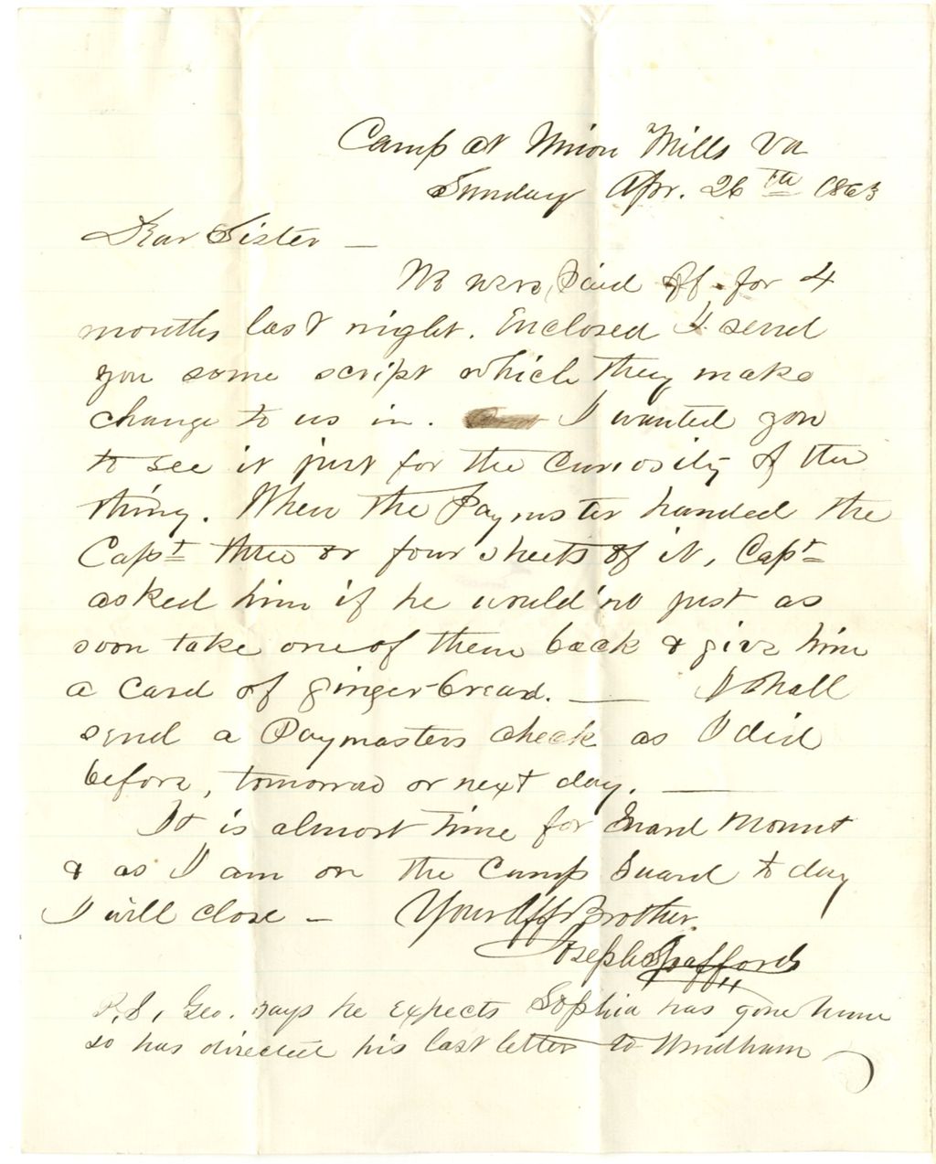 Miniature of Joseph Spafford to Marianne Spafford