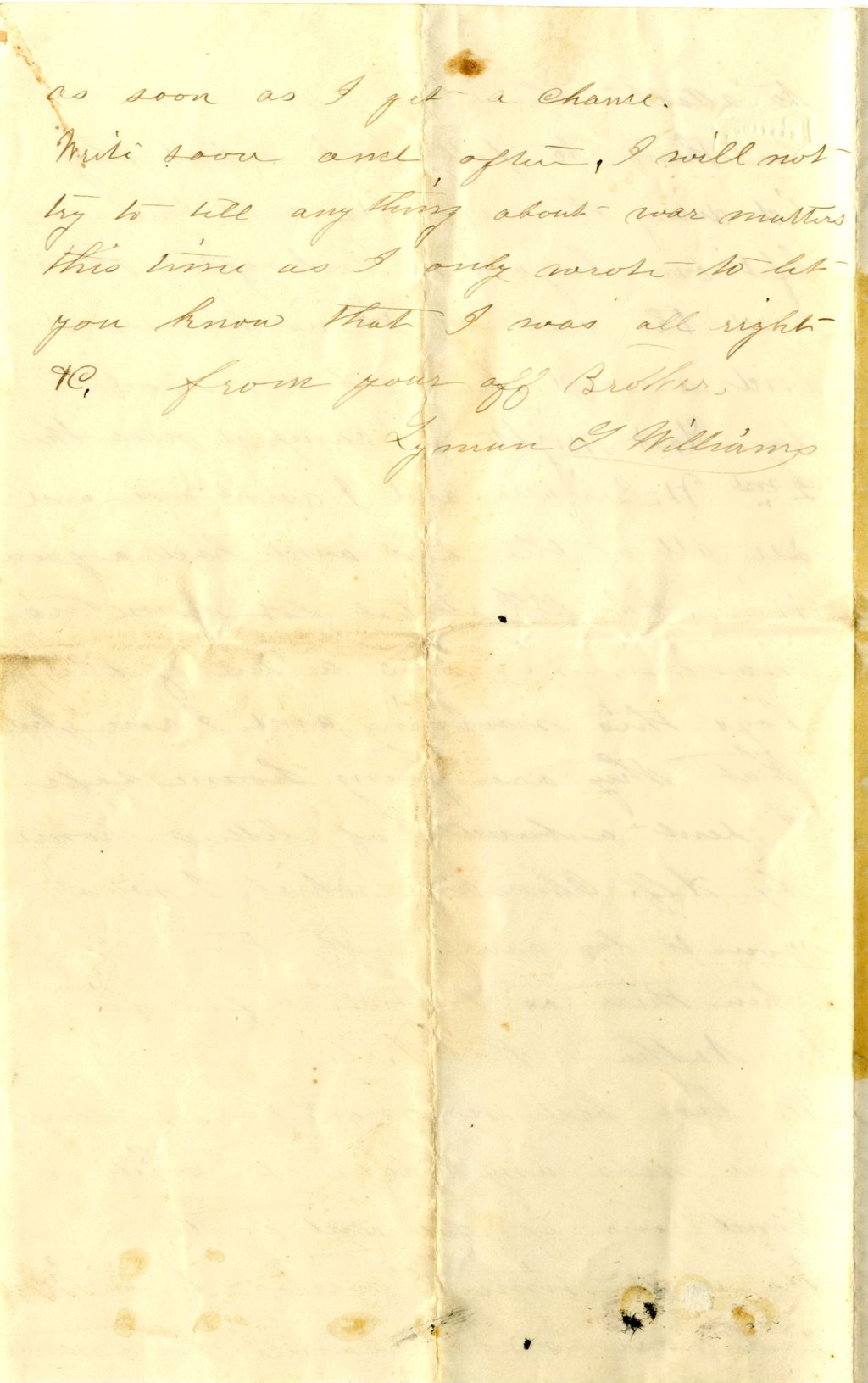 Miniature of Lyman S. Williams to Lois L. Williams