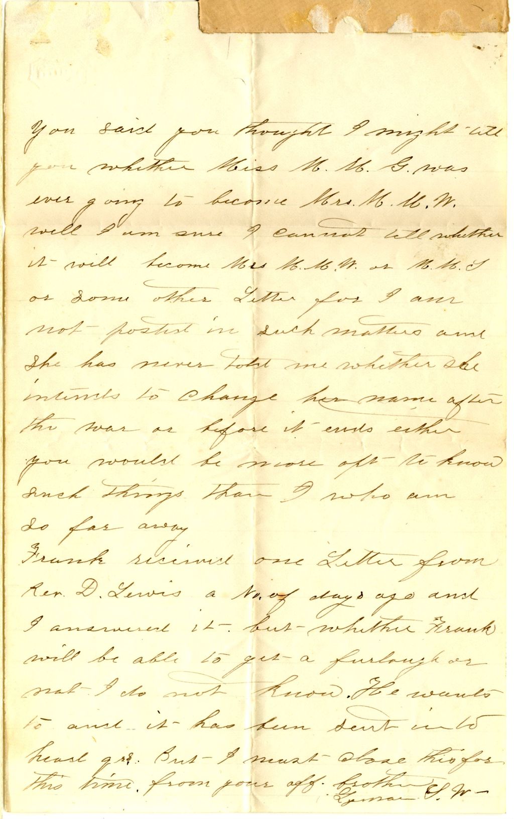 Miniature of Lyman S. Williams to Lois L. Williams